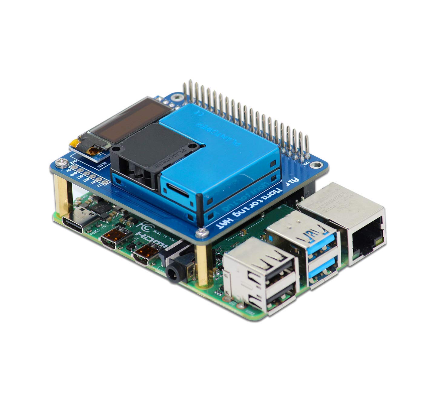 sb components Air Monitoring HAT for Raspberry Pi 4B/3B+/3B/2B/B+/A+/Zero and Zero W, Real Time PM Sensor Air Monitor Module for Raspberry Pi