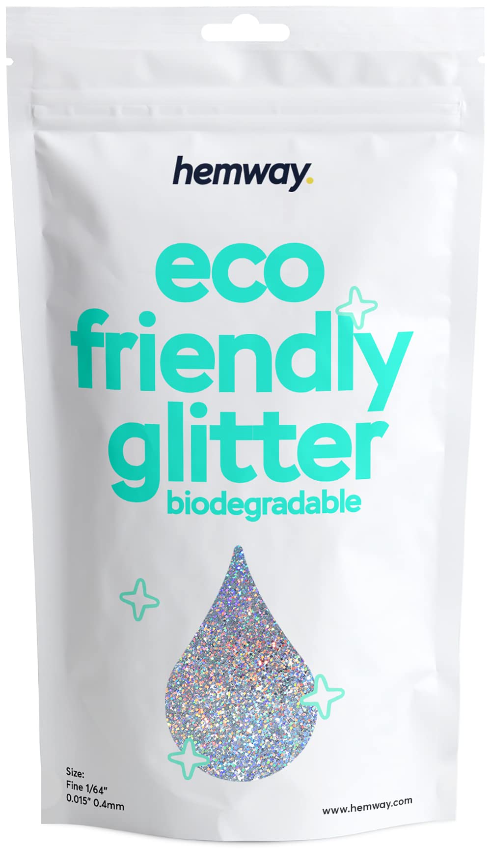 Hemway Eco Friendly Biodegradable Glitter 100g / 3.5oz Bio Cosmetic Safe Sparkle Vegan for Face, Eyeshadow, Body, Hair, Nail and Festival Makeup, Craft - 1/64" 0.015" 0.4mm - Silver Holographic