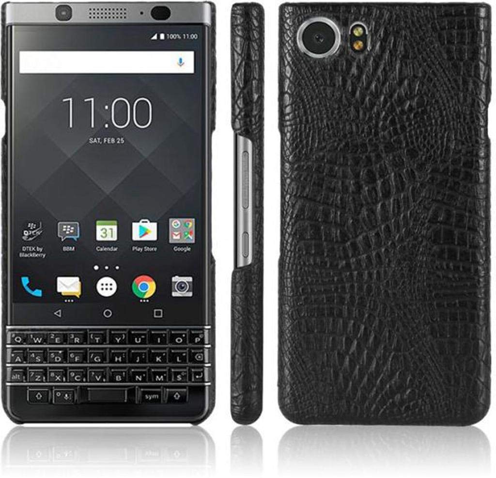 Crocodile Skin PU Leather Protective Case Back Cover for Blackberry Keyone - Black