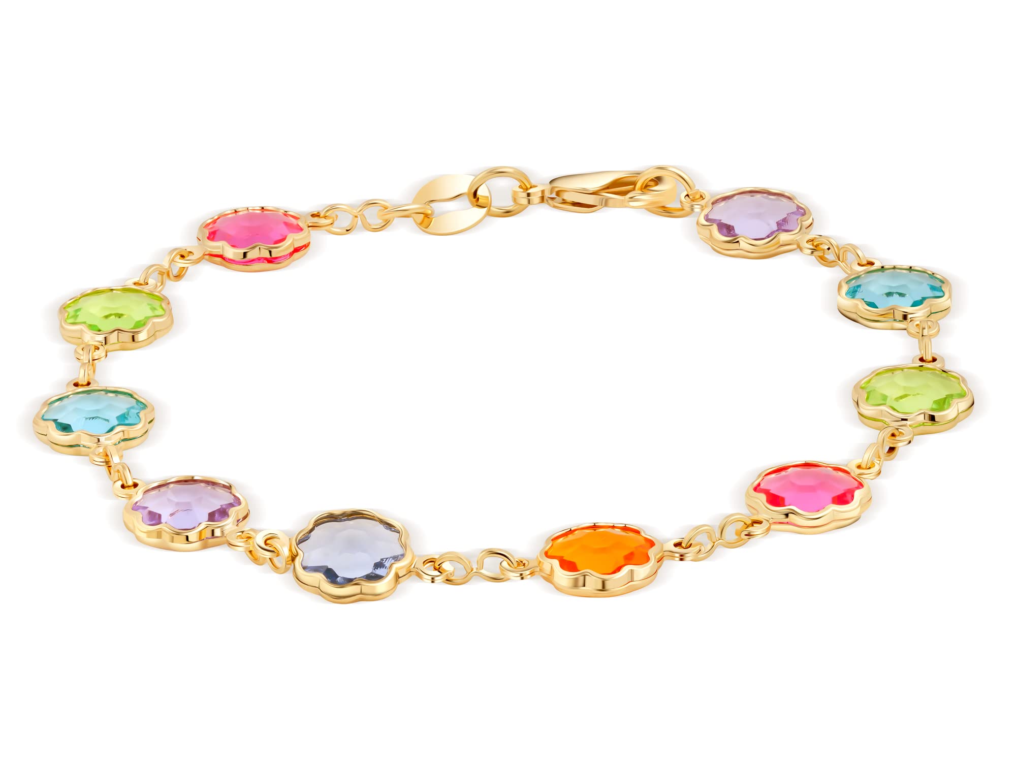 Barzel18K Gold Plated Multicolor Crystal Bracelet in 7.5 Inches - Made In Brazil