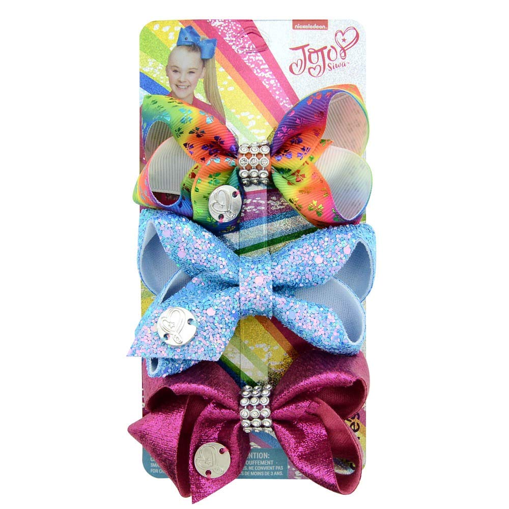 JOO Siwa Boutique 3pcs/Set Hair Bow - Super Girly Hair Clip - Multi-color Rainbow Glitter Sparkly Mixed Printed Hair Bow -Children Fantasy Hair Accessories - Js3-01