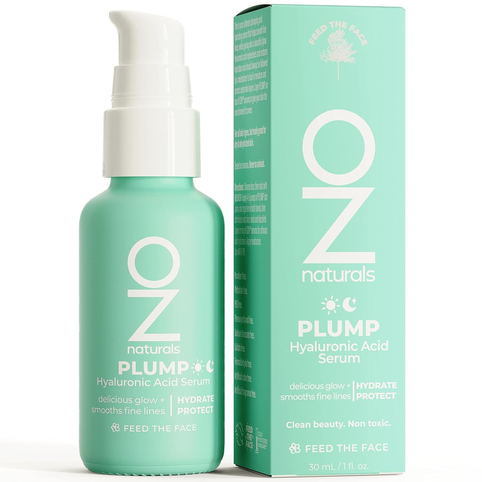 OZNaturals Plump Hyaluronic Acid Serum - Plumping and Hydrating Serum - Vitamin C, Vitamin E, and Green Tea - Fights Fine Lines and Wrinkles - 1 oz