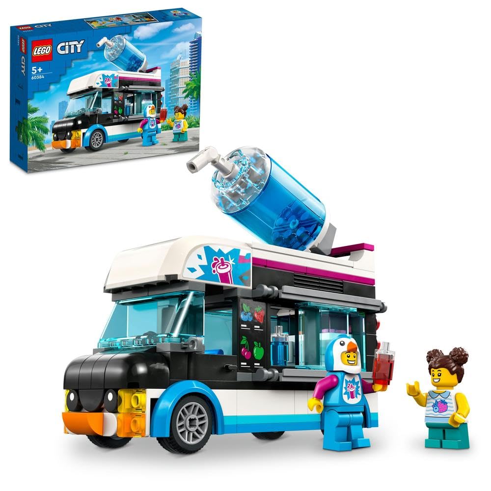 LEGO60384 City Penguin Slushy Van, Truck Toy for 5 Plus Year Old Kids, Boys & Girls, Vehicle Building Set with Cosutme Figure, Summer Series, Gift Idea