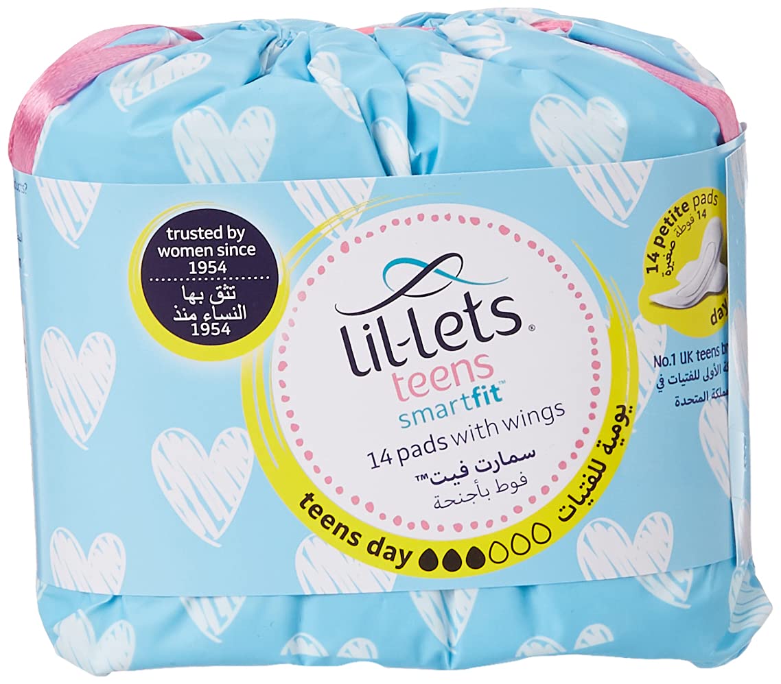 Lil-lets Teen Smart Fit Ultra Day Towel Pads - With Wings for Extra Security Fast Absorbent Superior Comfort Leak Proof Protection Fragrance-Free- Skin Friendly Breathable 14 units