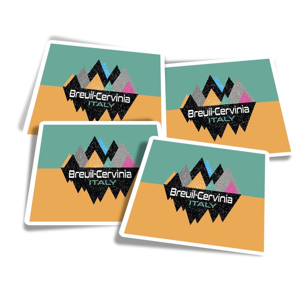 Vinyl Square Stickers (Set of 4) 10cm - Breuil Cervini Italy Ski Abstract World for Laptops, Tablets, Luggage, Scrap Booking, Fridges #58922