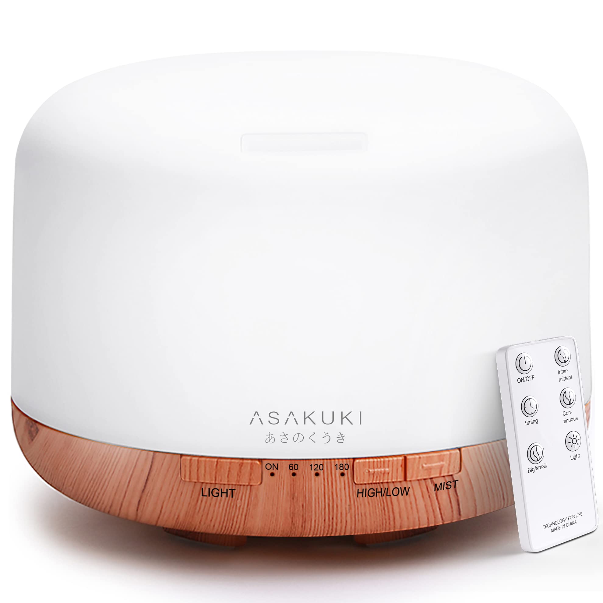 ASAKUKI500ml Premium, Essential Oil Diffuser with Remote Control, 5 in 1 Ultrasonic Aromatherapy Fragrant Oil Humidifier Vaporizer, Timer and Auto-Off Safety Switch Brown