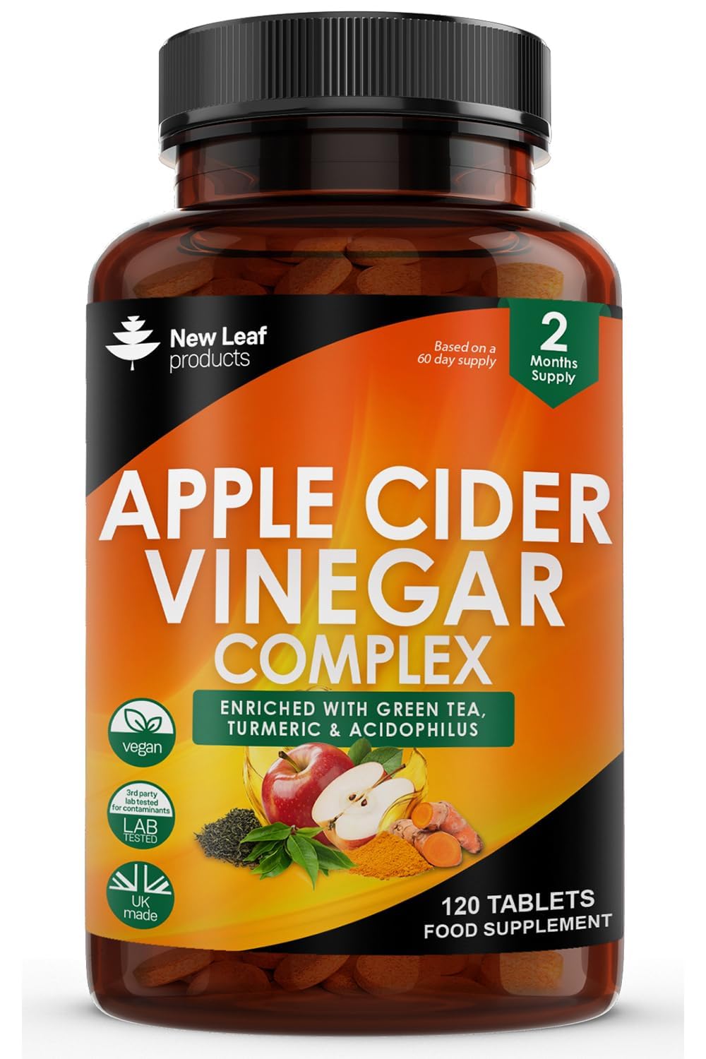 Apple Cider Vinegar Powerful Complex High Strength Max Absorption ACV Tablets not Capsules, Fortified with B6, Iodine, Spirulina, Bromelain,Kelp and More, Vegan, UK-Made, Suitable for Keto Diet