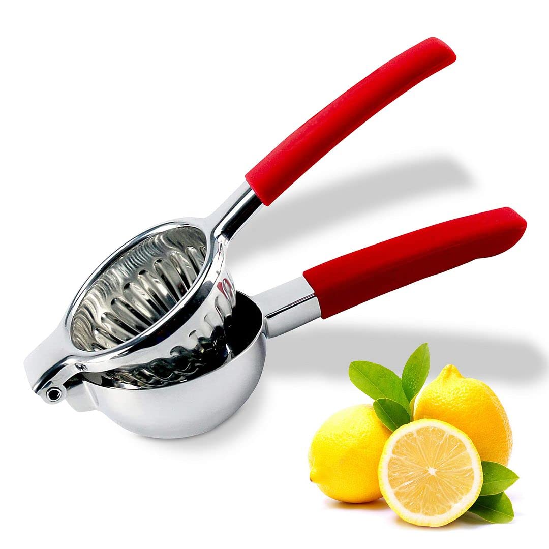 Chef's Star Lemon Squeezer Stainless Steel Citrus Press with Silicone Handle - Heavy Duty Fruit Squeezer for Drinks - Rust-proof Manual Hand Juicer Is Ideal for Juicing Lemons, Limes, Small Oranges