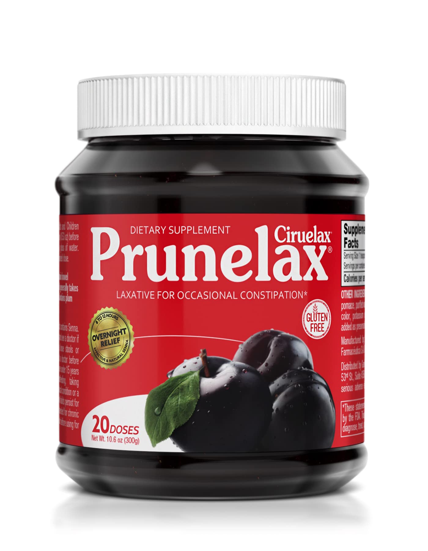 Prunelax/Ciruelax Natural Laxative Regular for Occasional Constipation, Jam, Red or White Case, 10.6 Oz