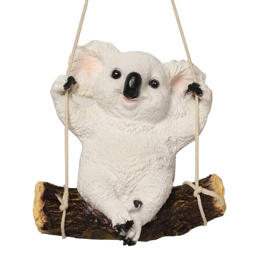 ARUNA DECOR Handcrafted Resin Swinging/Hanging Koala Figurine [21x11x21 cm] - Adorable Australian Wildlife Sculpture for Home Decor, Garden, Backyard and Gifts.