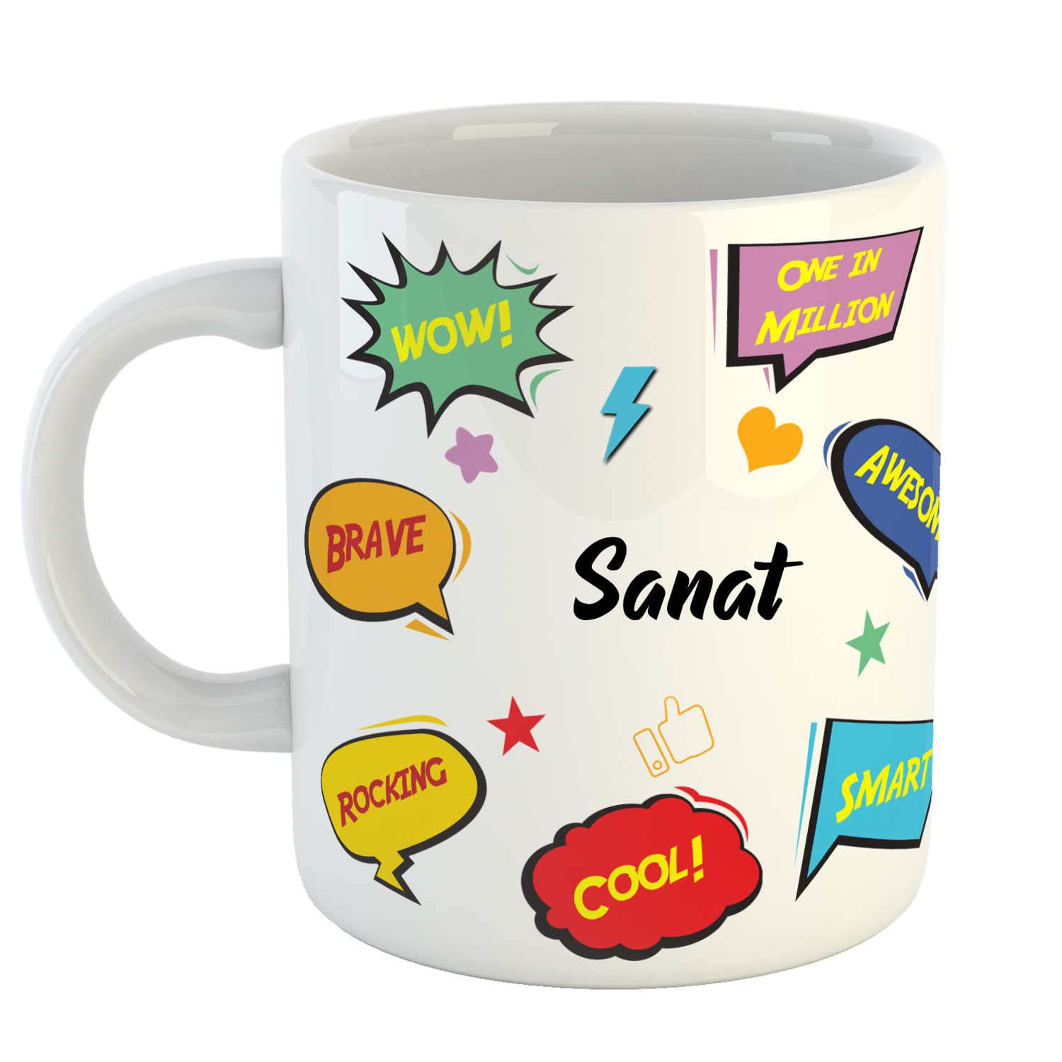 ASHVAH Customized Sanat Name Ceramic Coffee Mug - Best Birthday Gift for Daughter, Son, Sister, Brother, Return Gift for Kids, Name -Sanat