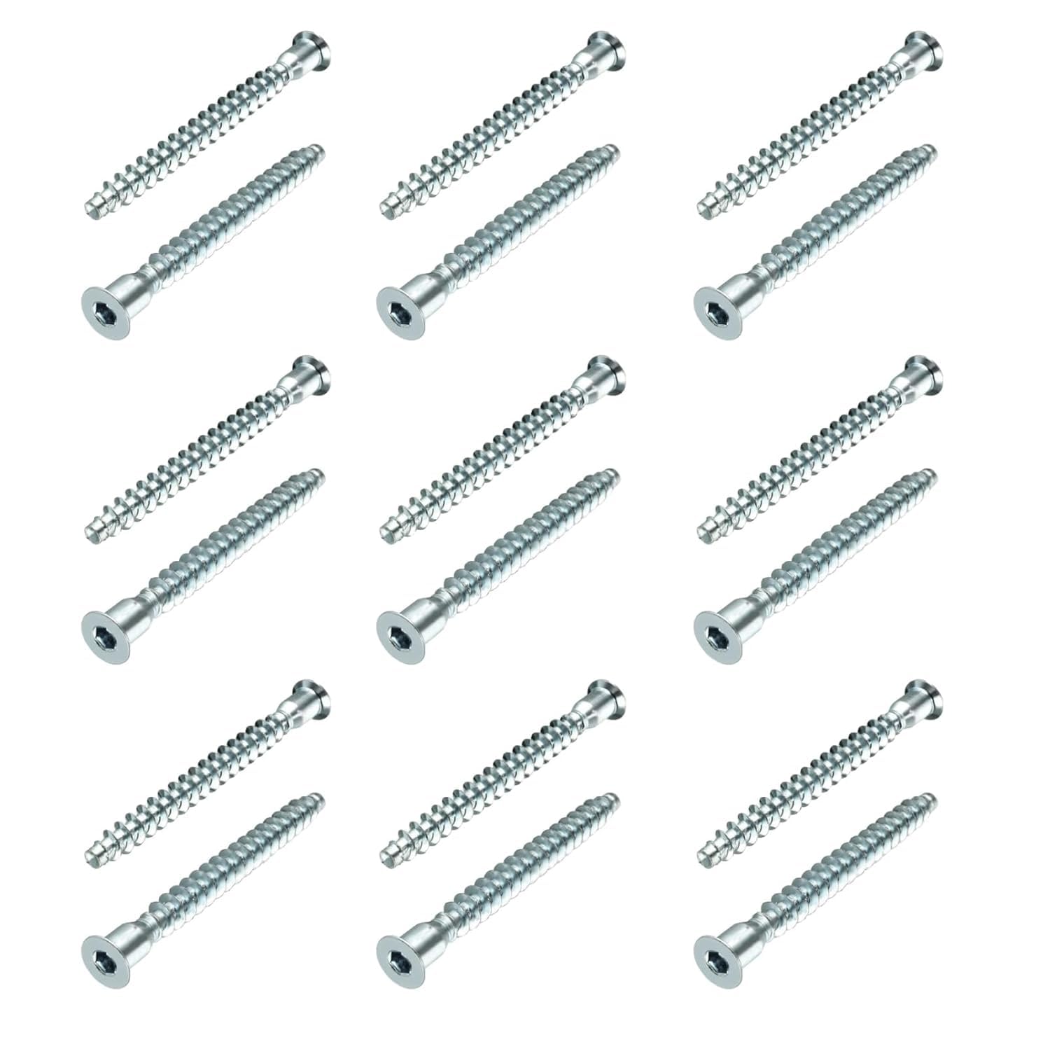 25Pcs Silver Confirmat Screws,M7 x 50mm, Hex Socket Drive Countersunk Self-Tapping Furniture Connecting Screw Set, Screws Sturdy and Easy-to-Install