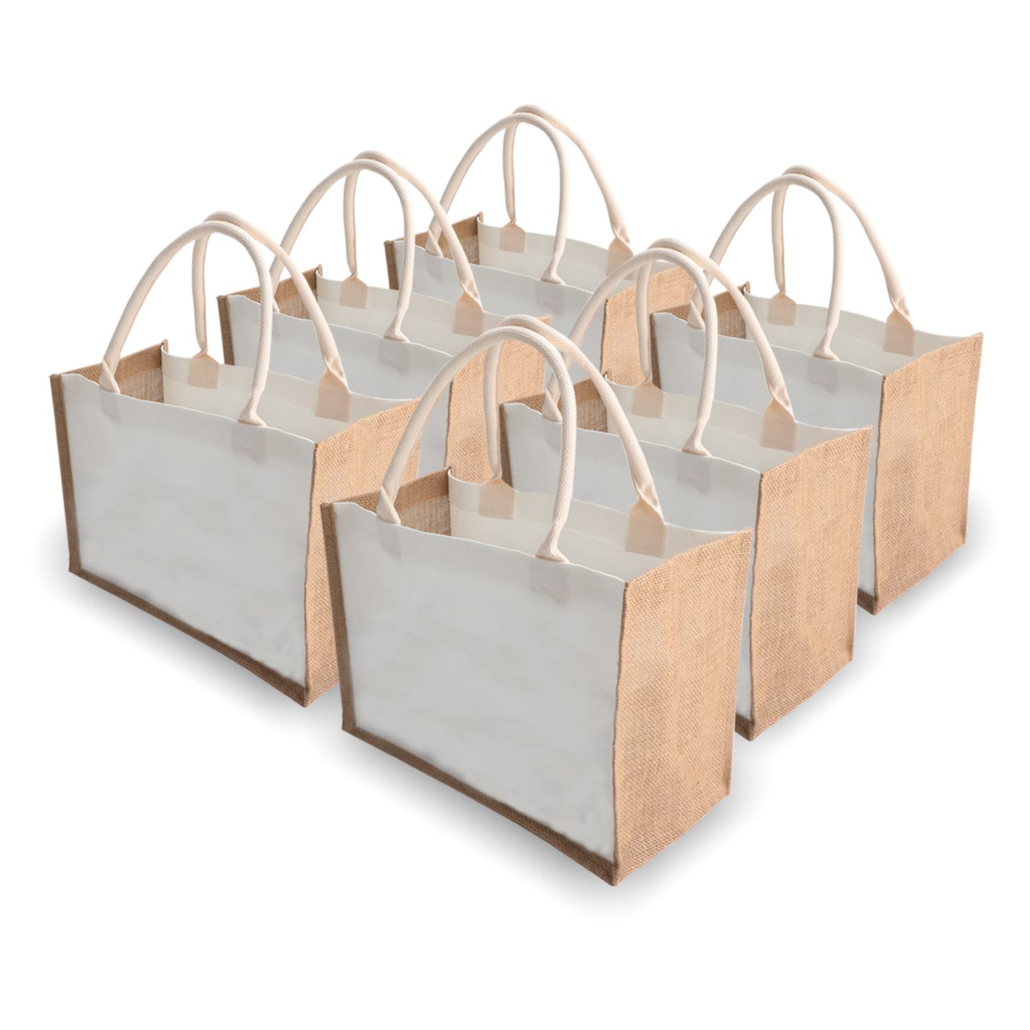 kaxiluJute Burlap White Tote Bag 14.5 * 10.7 * 6.5 6pcs Canvas front bag, Convenient decoration, retro tote Bag, country chic wedding, Shopping, travel, Arts and Crafts DIY Bag