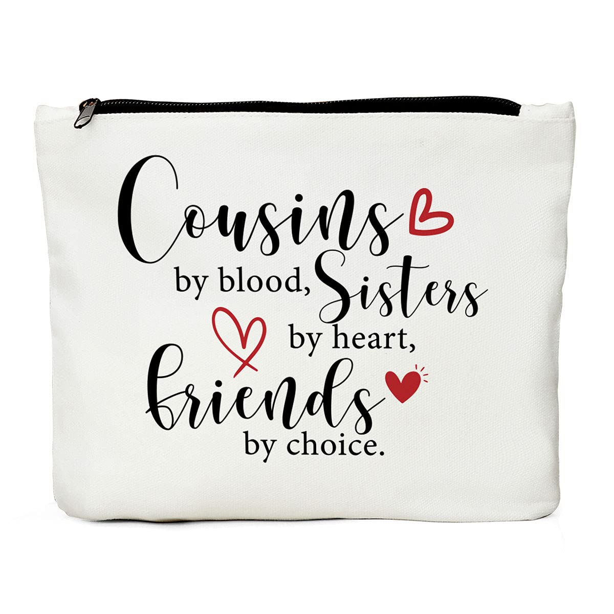 JIUWEIHU Cousin Gifts for Women, Cousin Birthday Gift Cousins by Blood, Sisters by Heart, Friends by Choice –Thanksgiving Christmas Graduation Wedding Gifts for Women, Girls, Her Cousin Makeup Bag