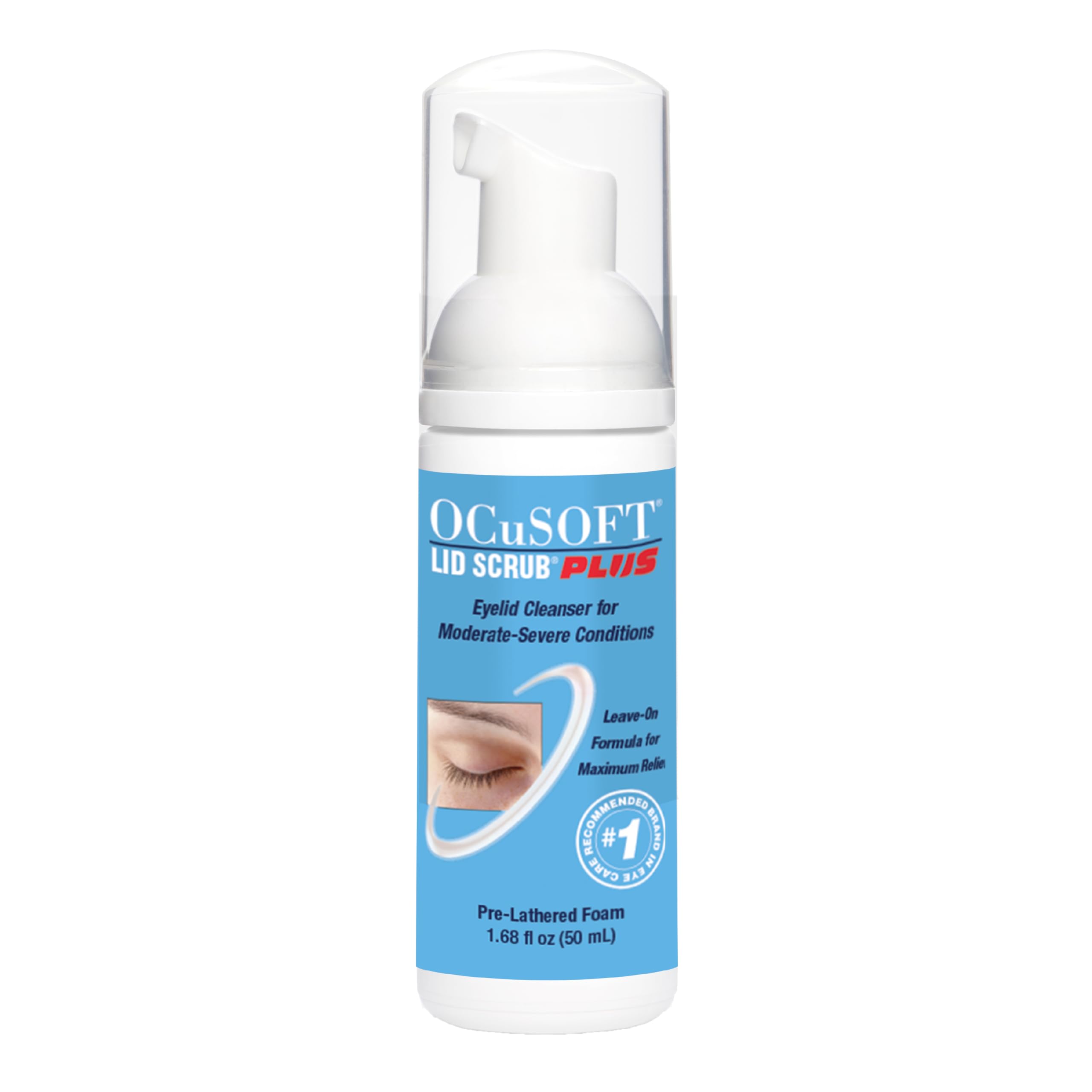 OCuSOFT Lid Scrub PLUS Foam- Moderate to Severe Eyelid Conditions - Instant Foaming Eyelid & Eyelash Cleanser - Extra Strength Daily Eyelid Cleanser to Remove Oil, Dirt, Pollen & Eye Makeup-1.68 fl oz