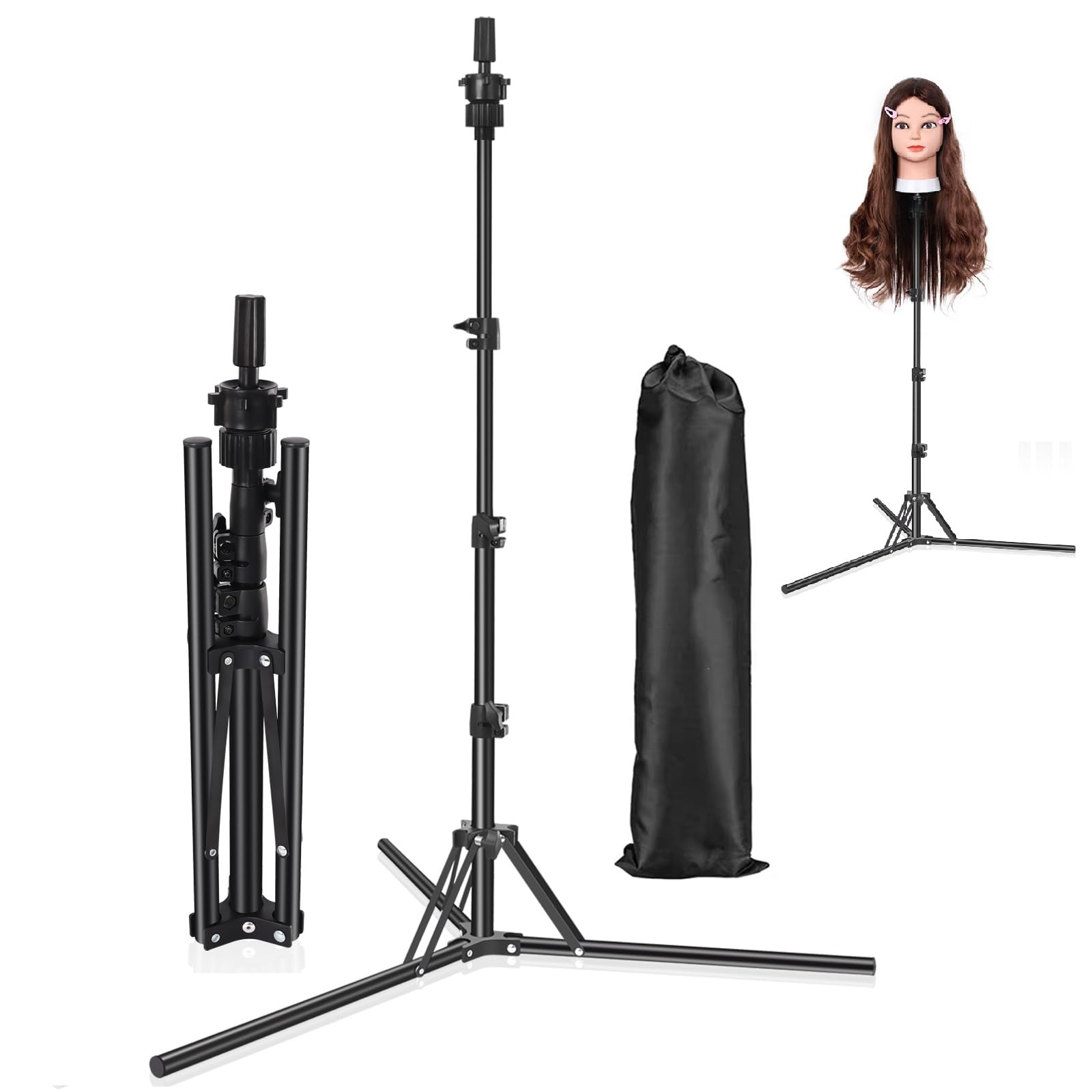 mcwdoit Doris Direct Adjustable Tripod Stand Holder Hairdressing Training Head Mould Mannequin Salon Hair Clamp with a beautiful box-Black