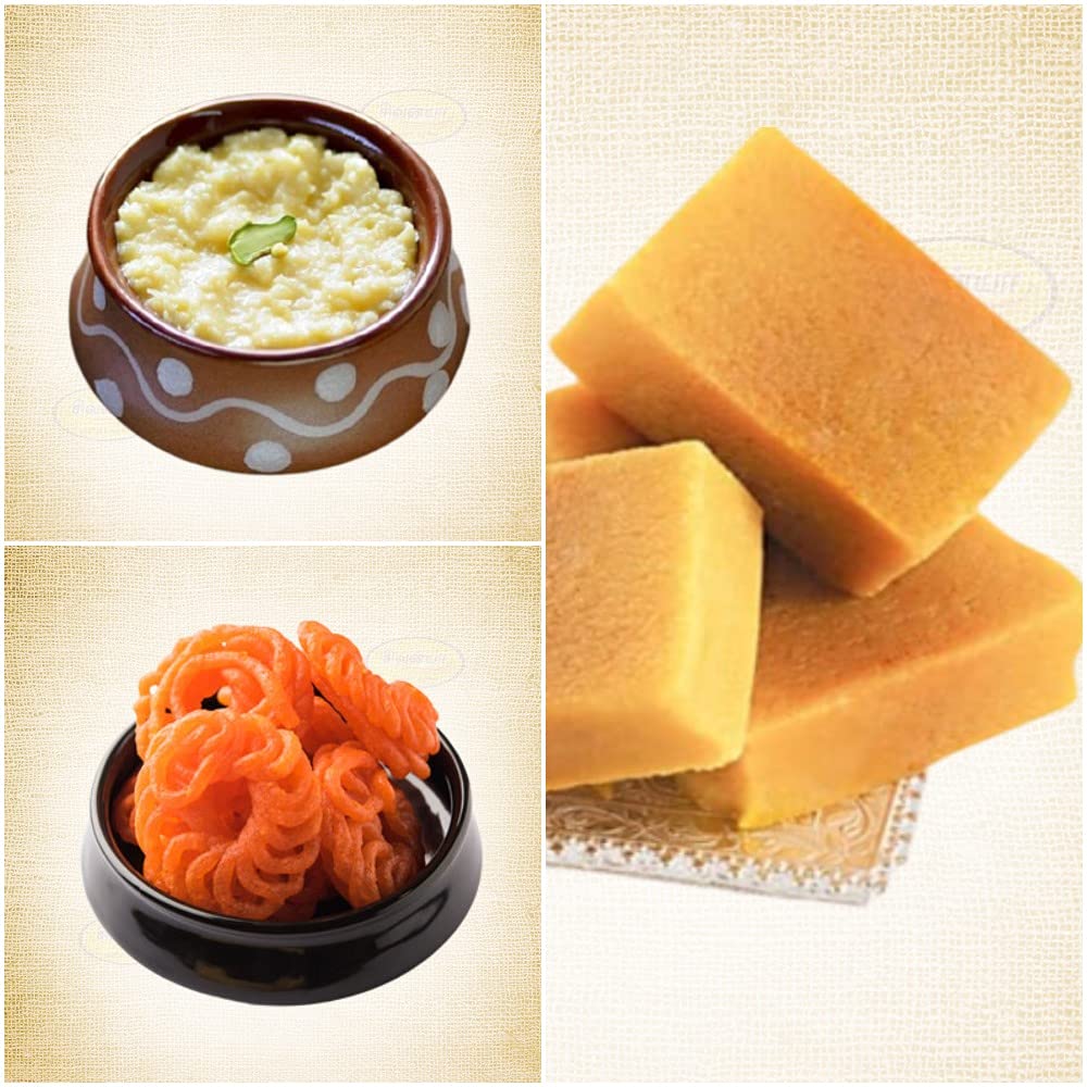 Srivilliputhur Palkova (Milk Kova) | Ghee Mysore Pak | Jalebi - Indian Sweets (3 * 250 Gram)