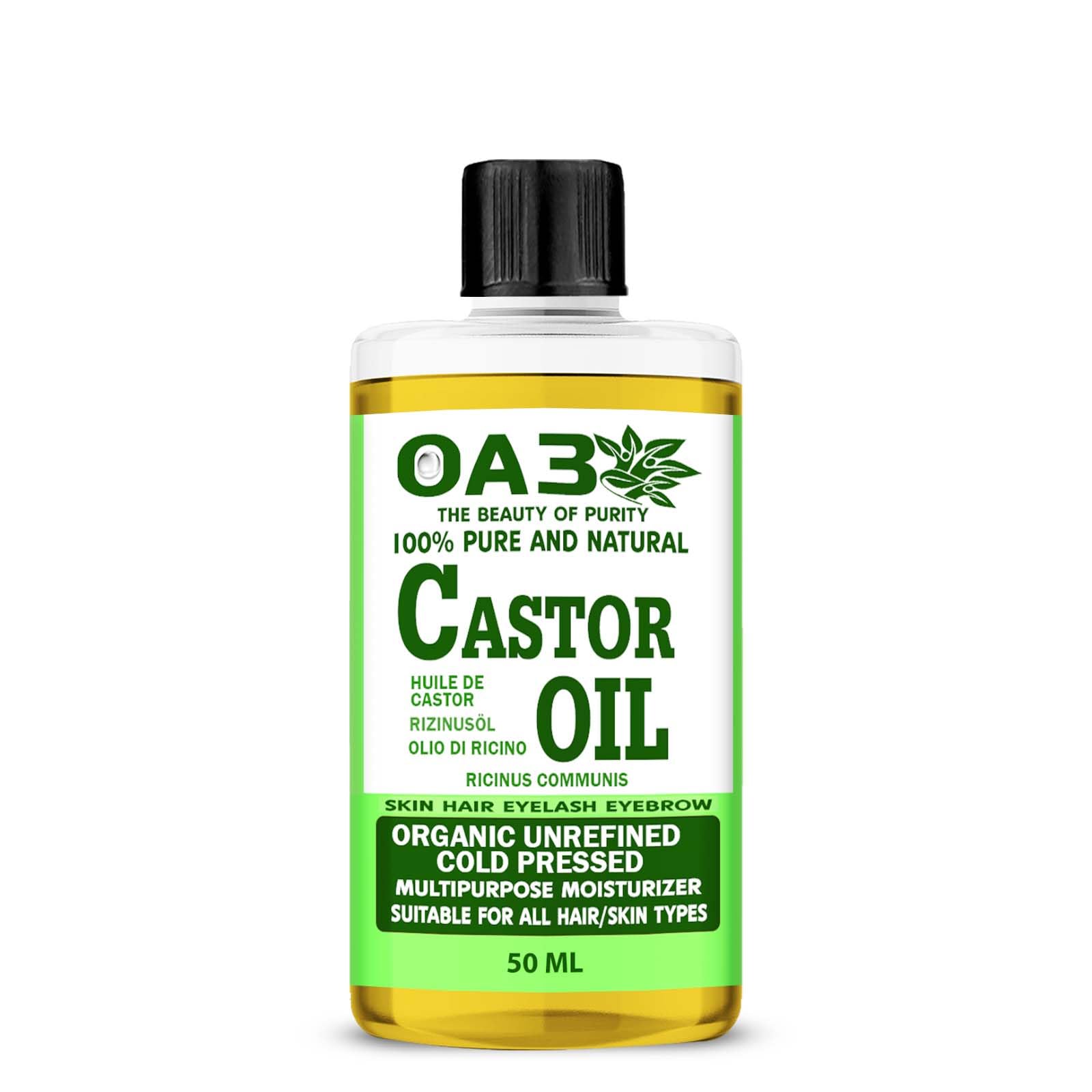 OA3 Pure Natural Castor Oil - 50ML Cold-Pressed, 100% Pure & Undiluted, Hexane Free - Nourish Your Skin, Hair, Eyebrows, Nails, Beard, and Eyelashes