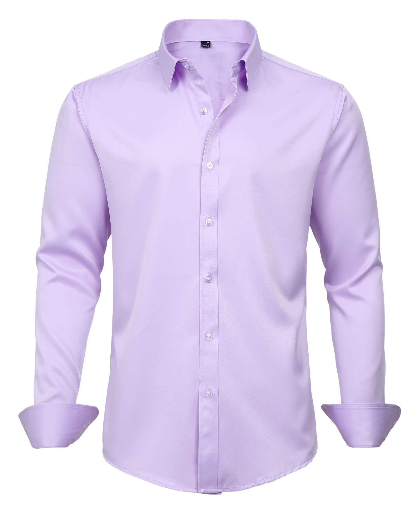 J.VERMen's Dress Shirts Solid Long Sleeve Stretch Wrinkle-Free Shirt Regular Fit Casual Button Down Shirts