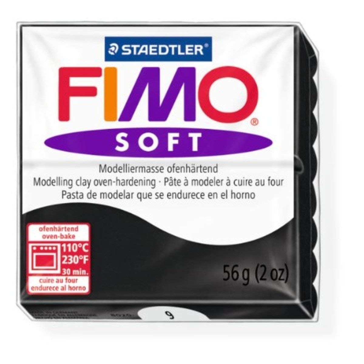 STAEDTLERFimo Soft Black (9) Oven Bake Modelling Clay Moulding Polymer Block Colour 56g (1 Pack)