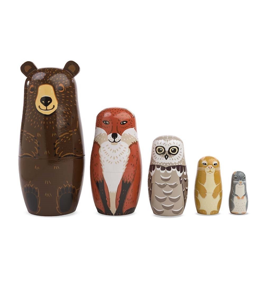 5-Piece Classic Woodland Nesting and Stacking Set, Includes Bear, Fox, Owl, Rabbit and Mouse