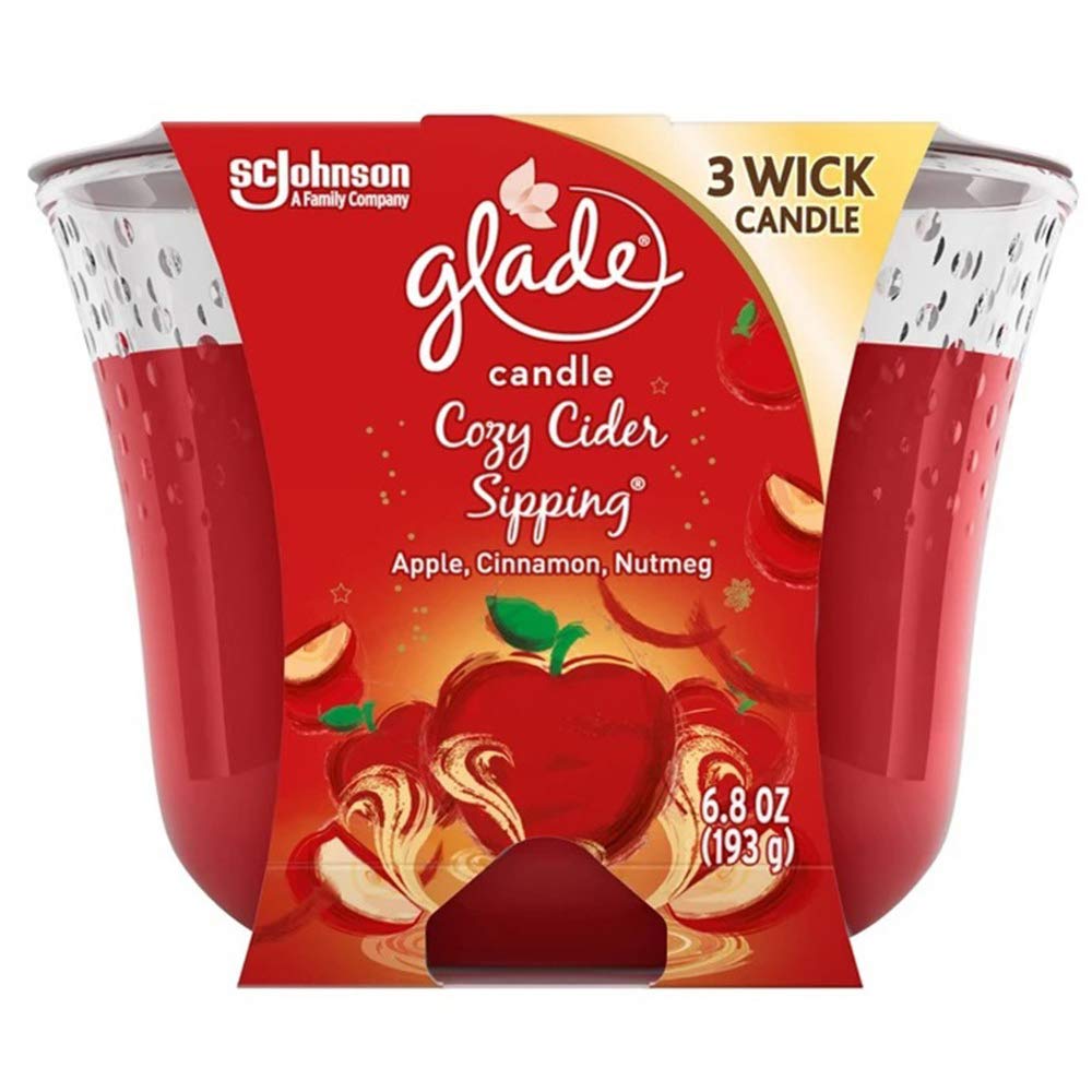 Glade 3 Wick Scented Candle Cozy Cider Sipping Apple Cinnamon Nutmeg Air Freshener for Home, 6.8 Ounce, 2 Candles