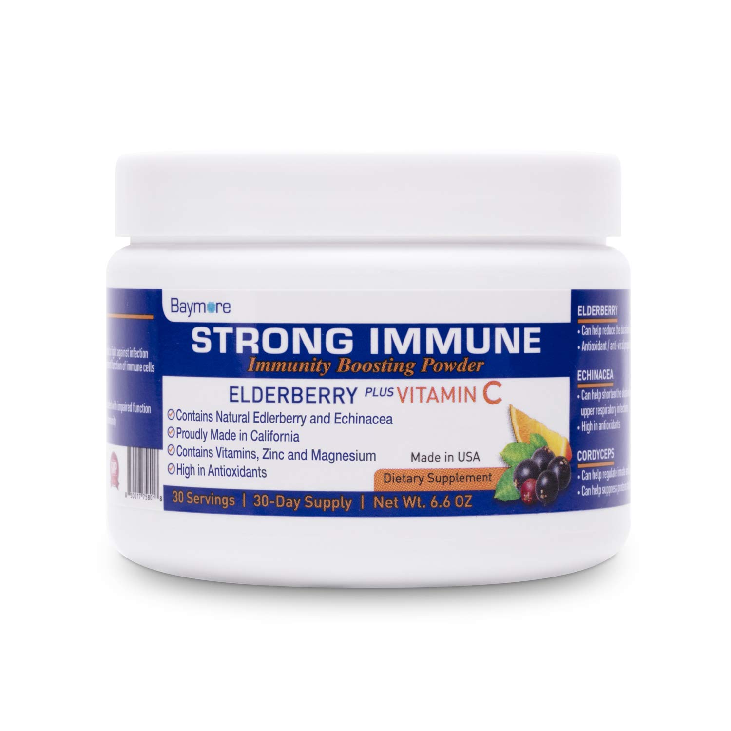 Baymore Immunity Boost Powder Supplement with Elderberry, Vitamin C, Echinacea & Zinc - Once Daily Multi-System Support