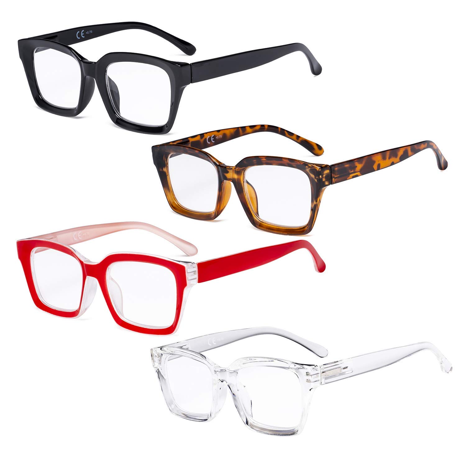 Eyekepper 4 Pack Ladies Reading Glasses - Oversized Square Design Readers for Women