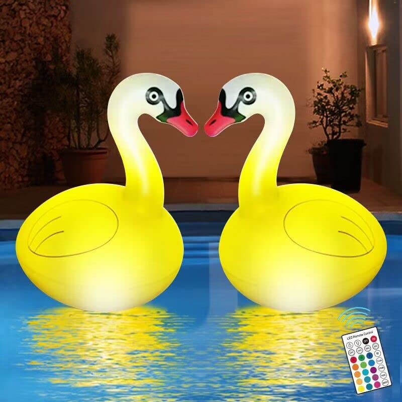 Tovotum2Pcs Floating Pool Lights Solar Waterproof Inflatable Swan Pool Lights, Glow in The Dark Color Changing Led Pool Floating Swan Lights for Pool Patio Garden Backyard Wedding Party Decoration