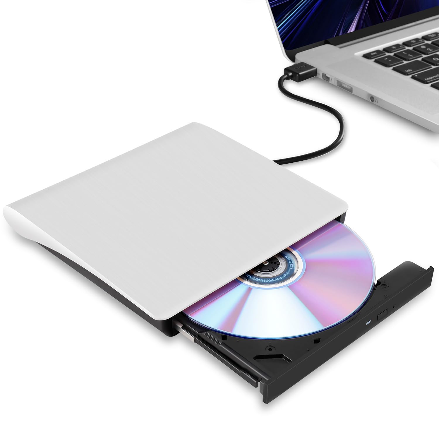 External CD/DVD Drive for Laptop, USB 3.0 Ultra-Slim Portable Burner Writer Compatible with Mac MacBook Pro/Air iMac Desktop Windows 7/8/10/XP/Vista (White)