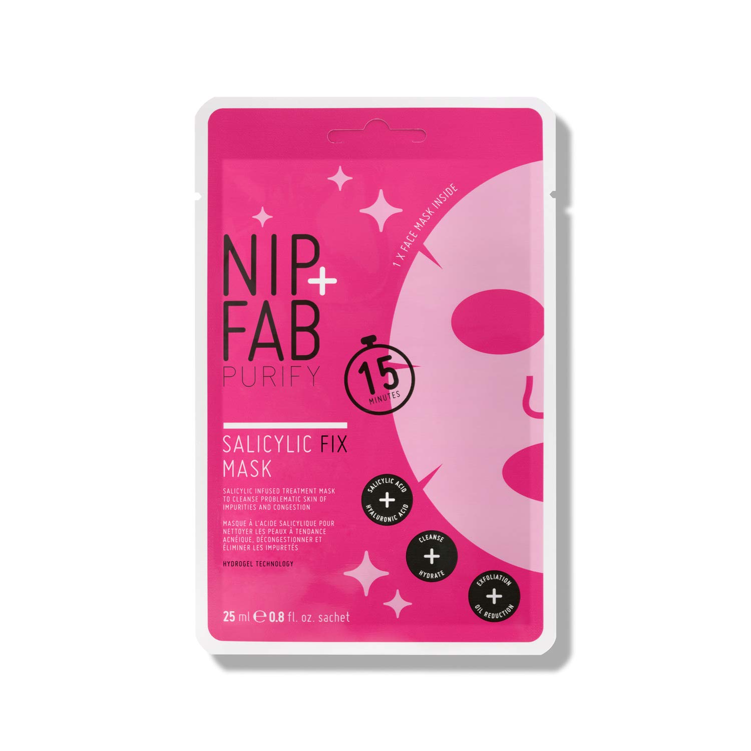 Nip + Fab Salicylic Acid Fix Sheet Mask for Face, Hyaluronic Acid, Lotus Flower BHA Facial Mask, Multi, 0.8 Fl Oz