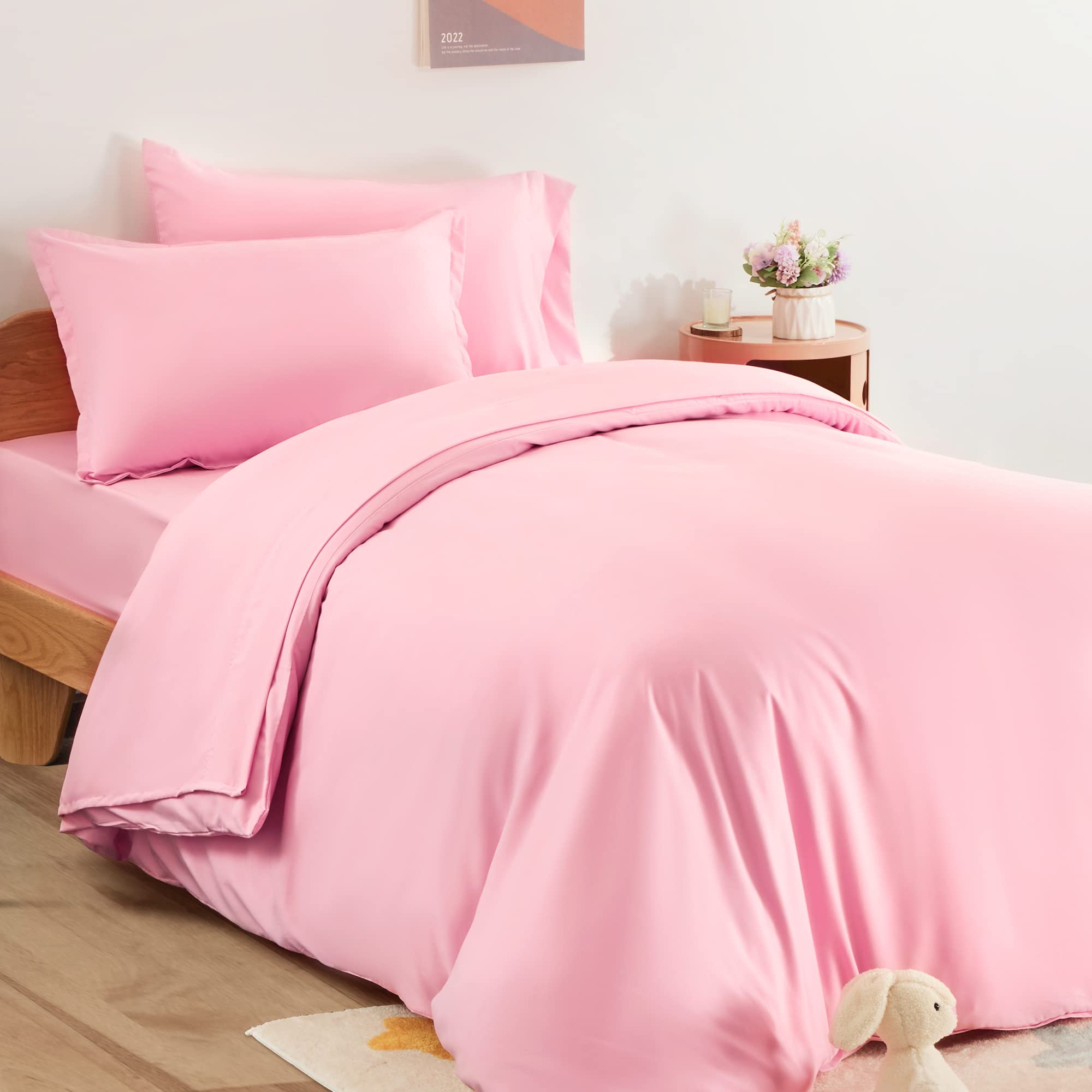 SLEEP ZONE Kids Duvet Cover Set Queen Size 3 Pieces - Super Soft & Cute Comforter Cover with 2 Pillow Shams, Easy Care Zipper Closure (Ballet Pink, Queen)