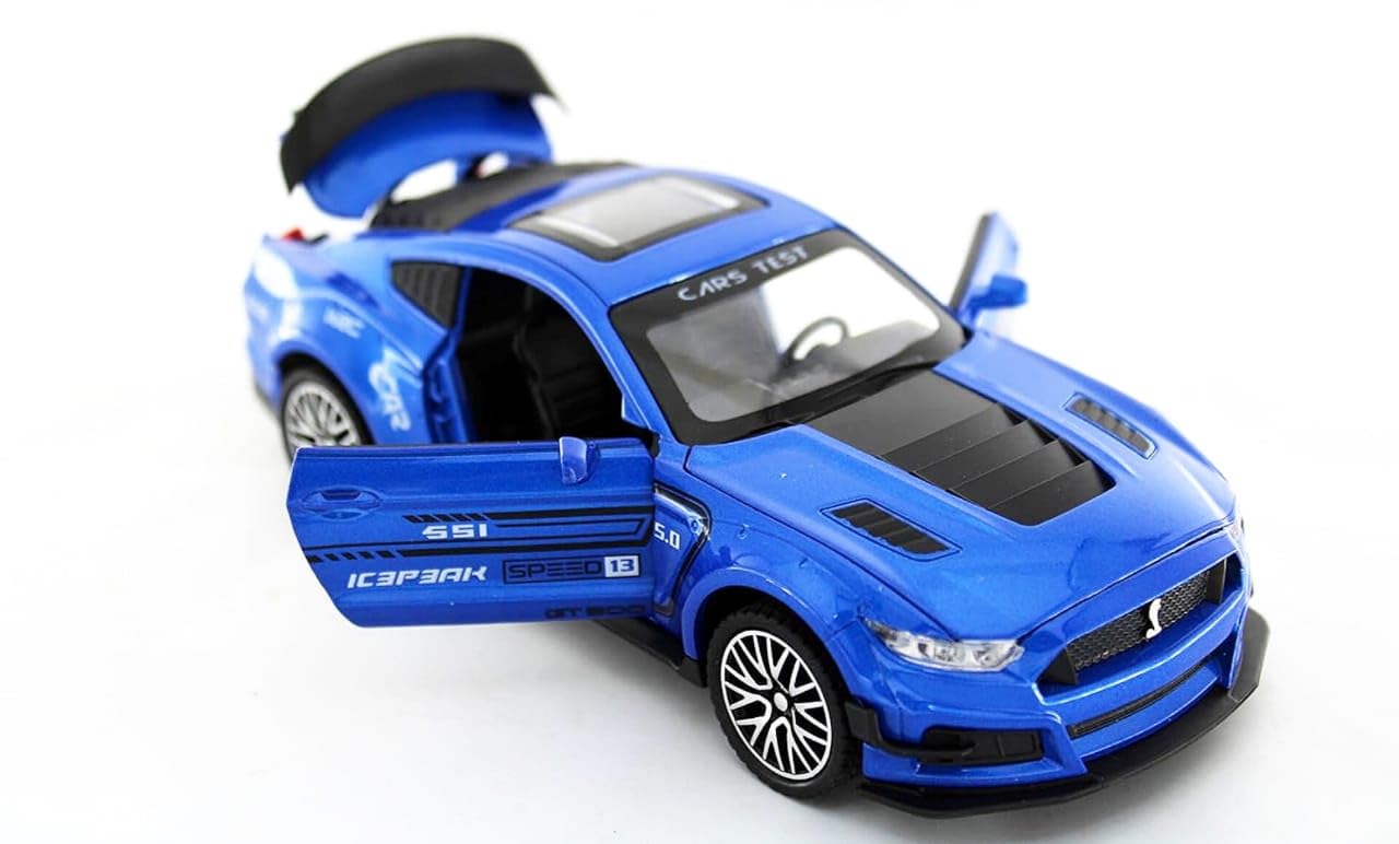 Toy Garden 1:32 Ford Mustang GT500 Alloy Diecast Metal Car - Educational Pull Back Vehicle Toy for Kids, Boys & Girls - Collectible Model Truck Gift with Unique Features For Car Enthusiast (BLUE)