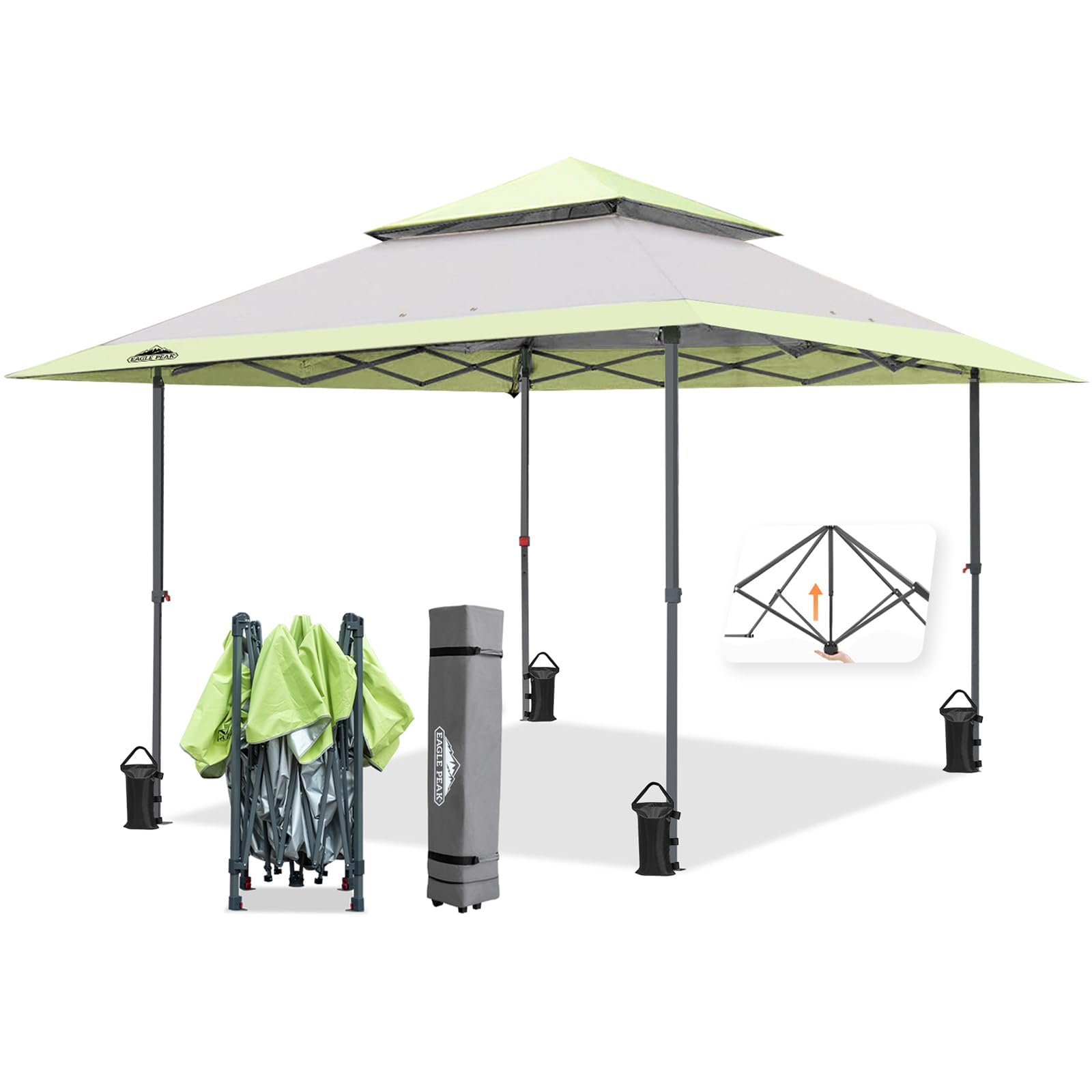 EAGLE PEAK 13x13 Straight Leg Pop Up Canopy Tent Instant Outdoor Canopy Easy Single Person Set-up Folding Shelter w/Auto Extending Eaves 169 Square Feet of Shade (Gray)