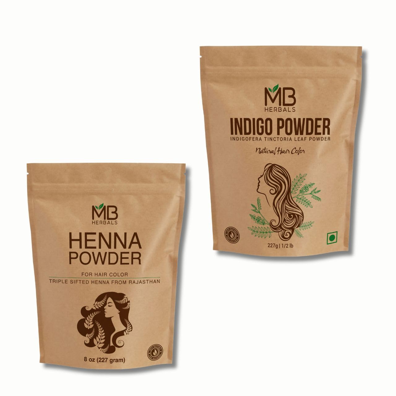 MB Herbals Pure Heena Indigo Powder Hair Care Combo Pack | Natural Hair Conditioner | For Natural Hair Color | 100% Natural - Nothing Added or Removed