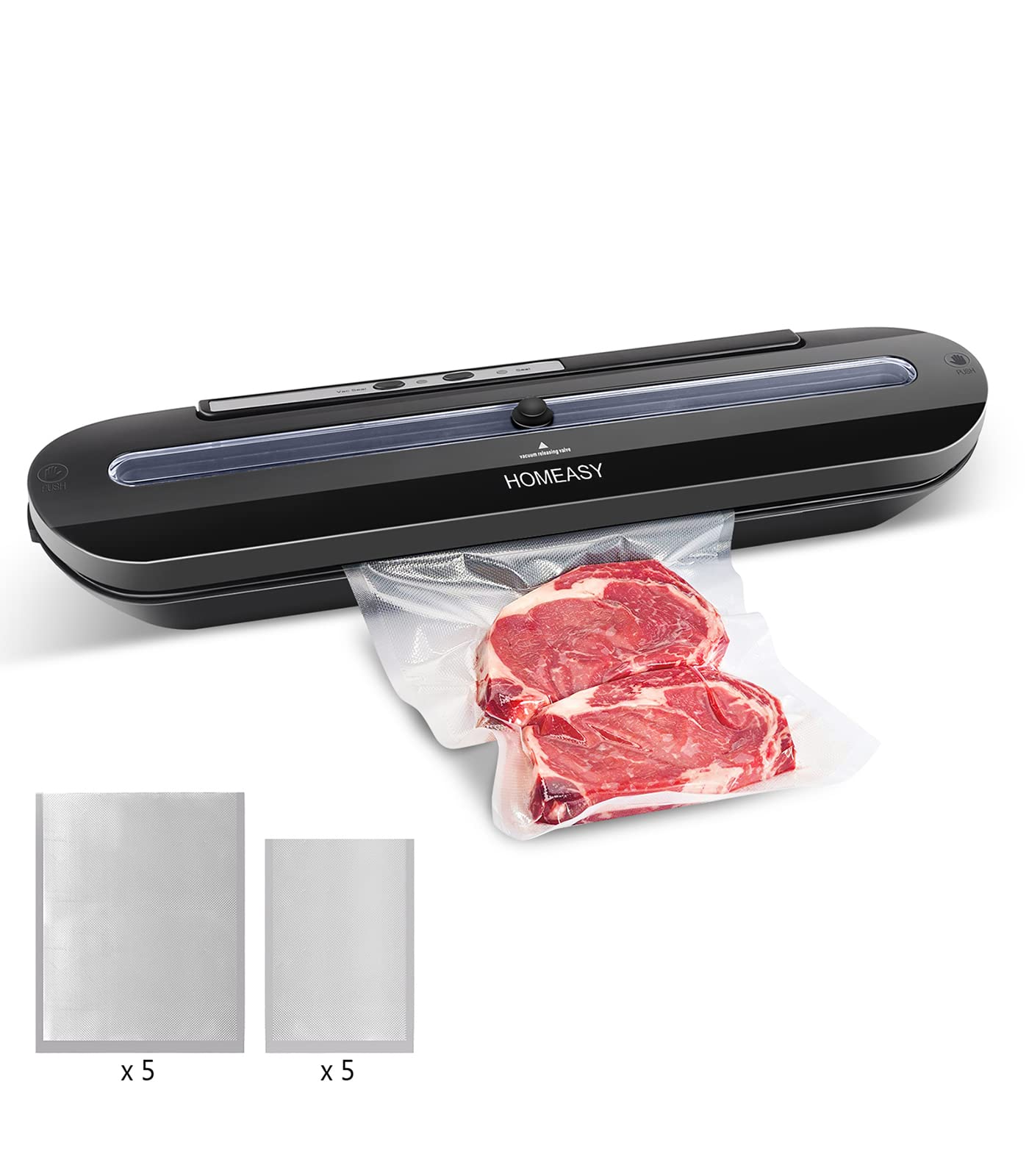 Homeasy Vacuum Sealer, Automatic Food Sealer Machine One-Touch Sealing/Vacuum for Dry Food Fresh Preservation with 10Pcs BPA-Free Seal Bags (Black)