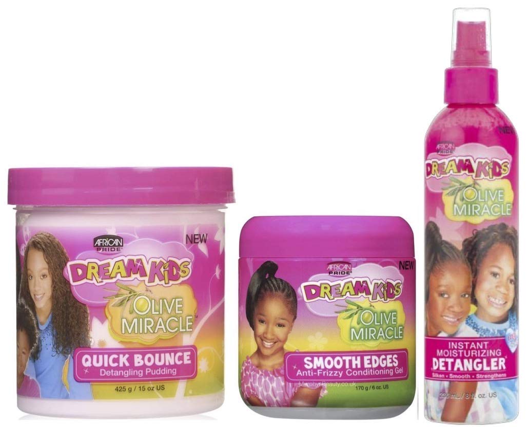 AFRICAN PRIDE DREAM KIDS OLIVE MIRACLE QUICK BOUNCE PUDDING, INSTANT MOISTURIZING DETANGLER & ANTI-FRIZZY CONDITIONING GEL SMOOTH EDGES