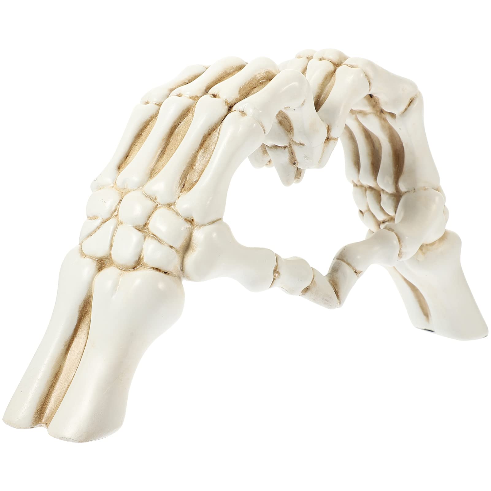 VOSAREA Skeleton Heart Hand Statue Halloween Heart Hand Figurine Resin Heart Hand Sculpture Modern Love Finger Sculpture Abstract Art Sculpture for Hallween Christmas Home Office Table Shelf Ornament