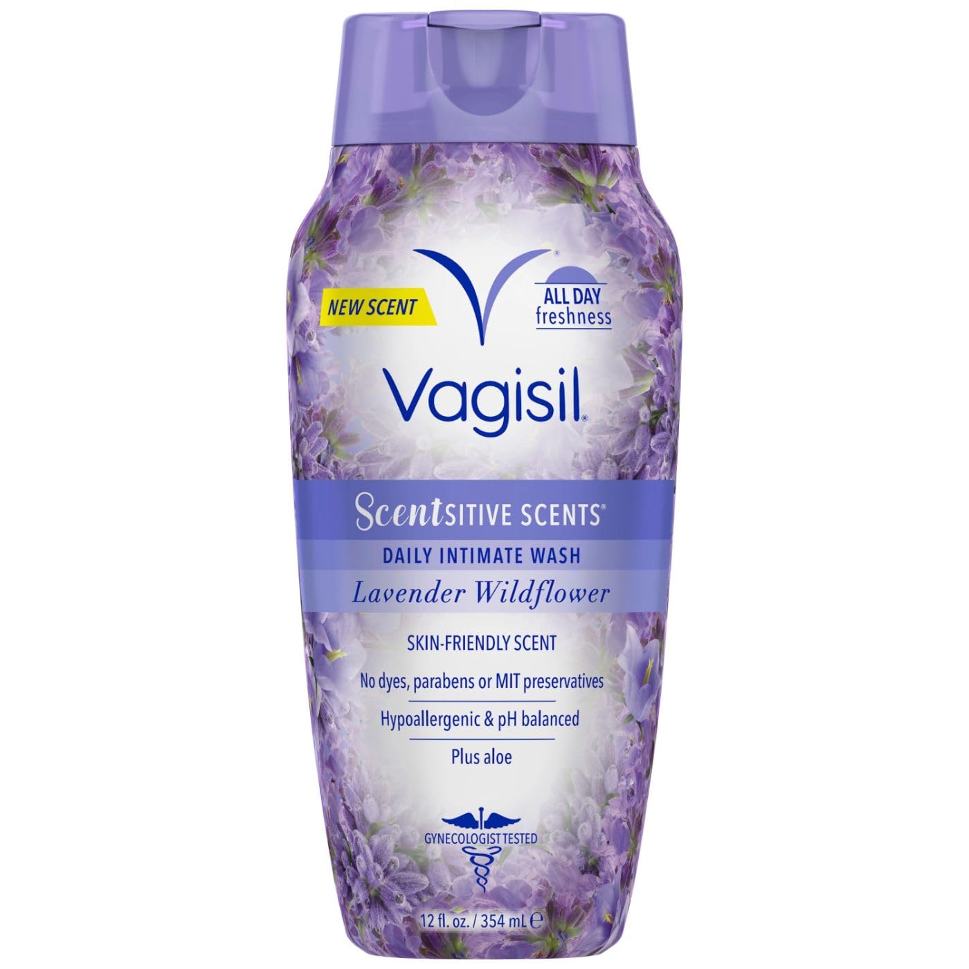 VagisilFeminine Wash for Intimate Area Hygiene, Scentsitive Scents, pH Balanced and Gynecologist Tested, Spring Lilac, 12 oz (Pack of 1)