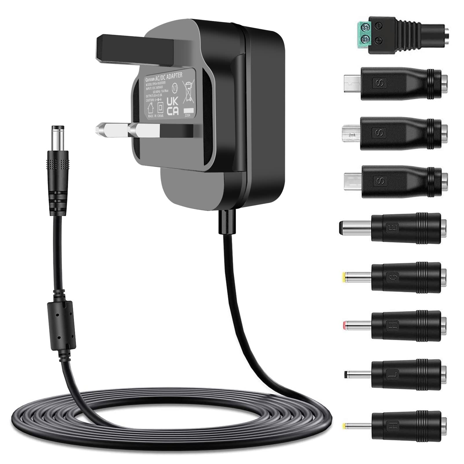 5V 3A Switching Power Supply Adapter AC 100V-240V to DC 5V with 9 Selectable Adapter Plugs