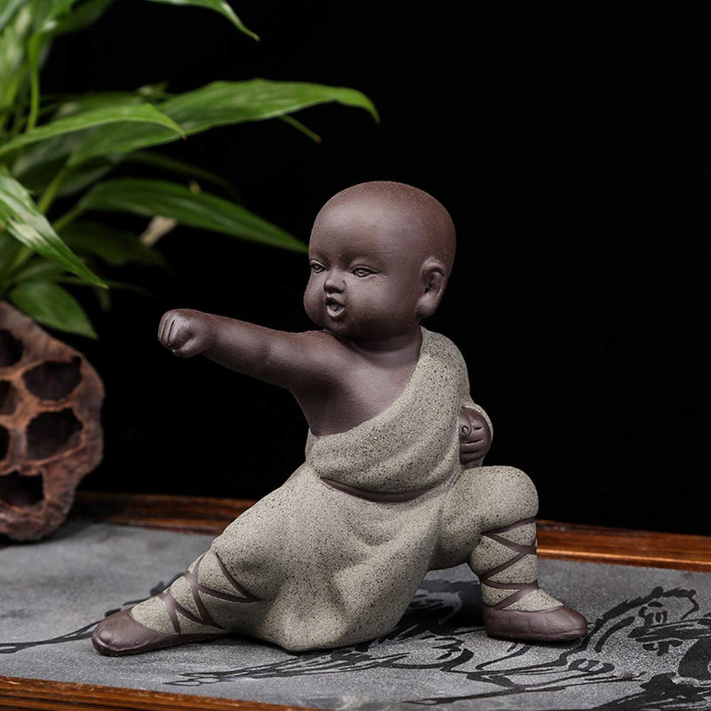 KINGZHUO Ceramic Little Cute Buddha Statue Monk Figurine Creative Baby Crafts Dolls Ornaments Gift Chinese Delicate Ceramic Arts and Crafts kung fu Little Monks Tea Accessories (Type 3)