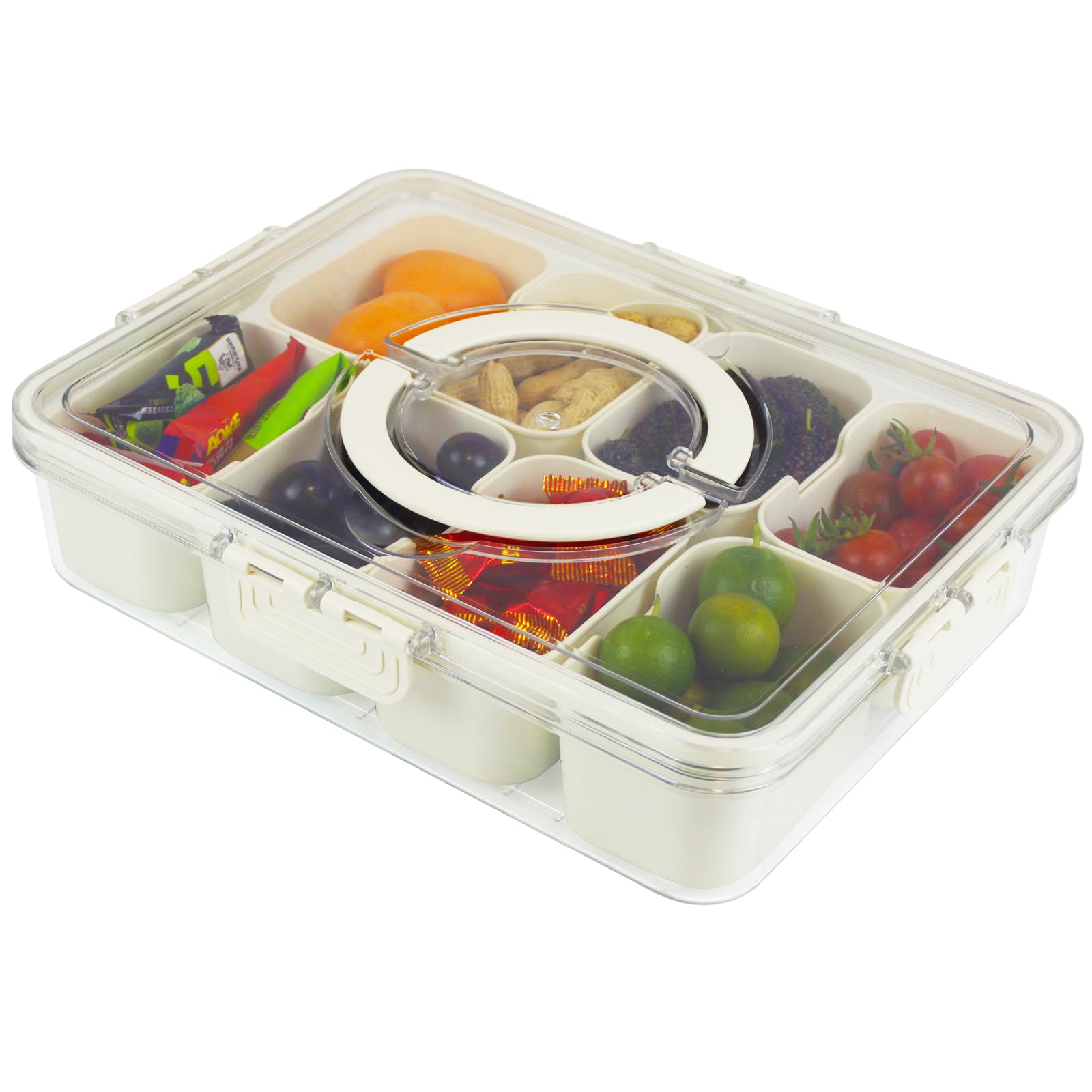 Divided Serving Tray with Lid and Handle,Snackle Box Container,Travel Snack Container, Removable 8-Compartment Snack Tray for Nuts, Fruit, Candy.