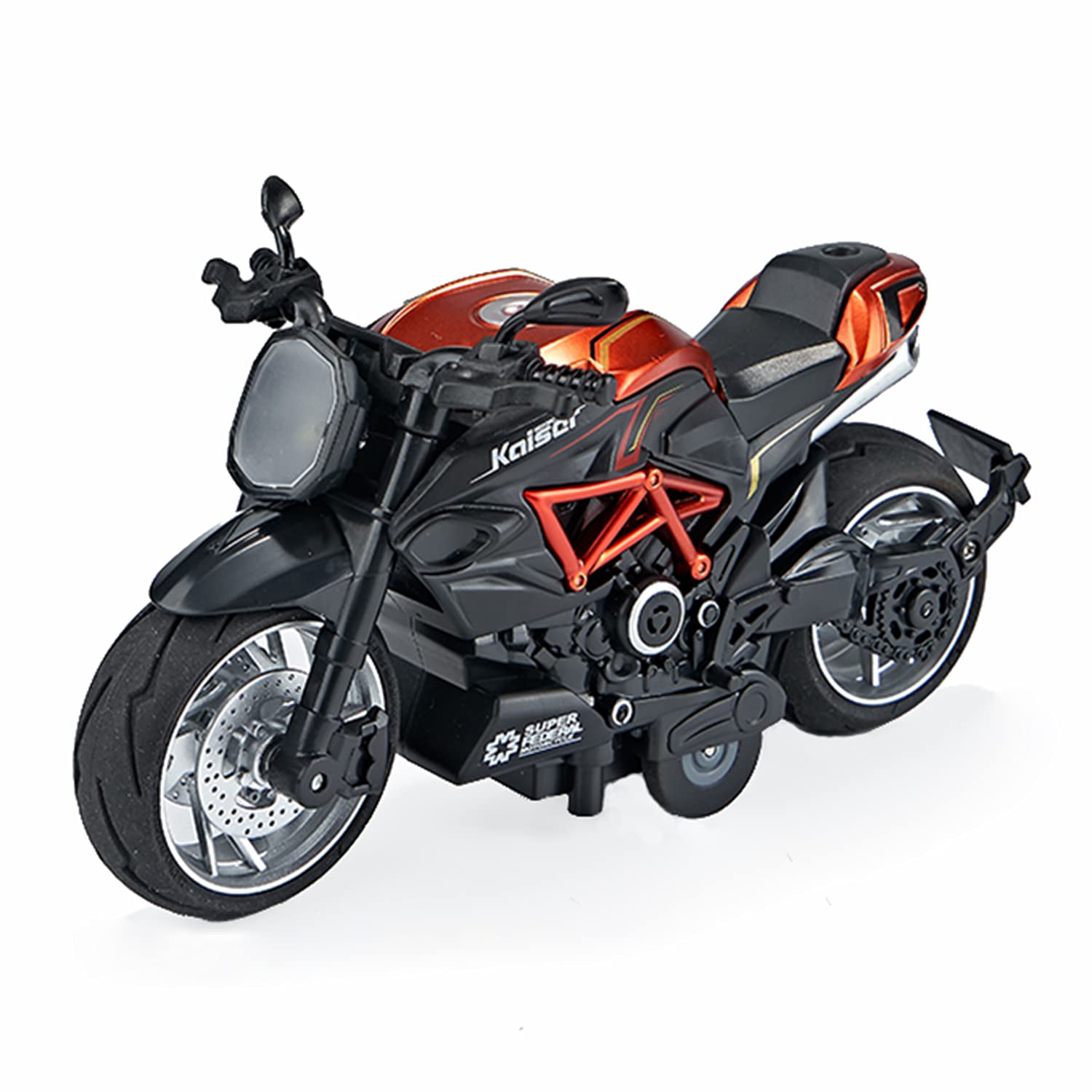 Gilumza Pull Back Motorcycle Toys, Pullback Gift with Music Light, Classic Retro Motorcycles Toy for Boys Kids Age Over 3 4 5 6 7 8 Year Old (Orange)