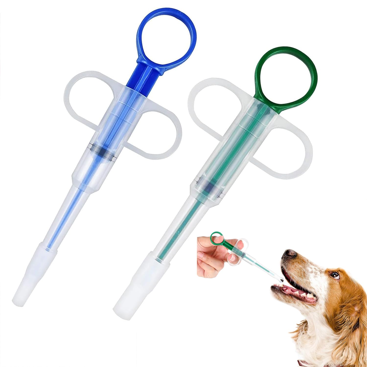 VELEGO2 Pack Pet Feeding Dispenser Dog Pill Dispenser Pet Piller Gun Dog Pill Shooter with Soft Tip Medical Feeding Tool Kit for Cats Dogs Small Animals - Green&Blue