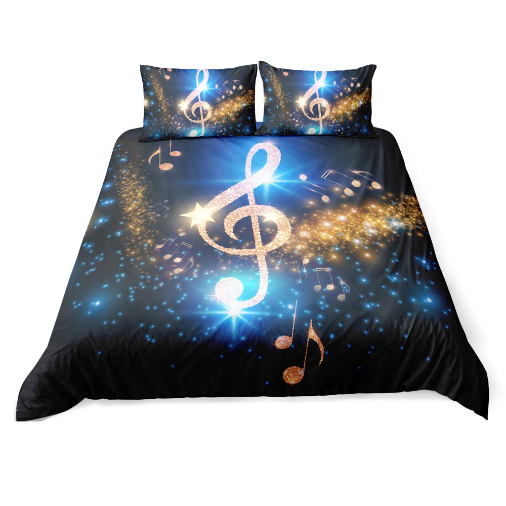 Suncloris, Starlight Music Note Duvet Cover Set, Golden Musical Notes Bedding Set. Included: 1* Duvet Cover, 2* Pillowcase(no Comforter Inside) (Queen)