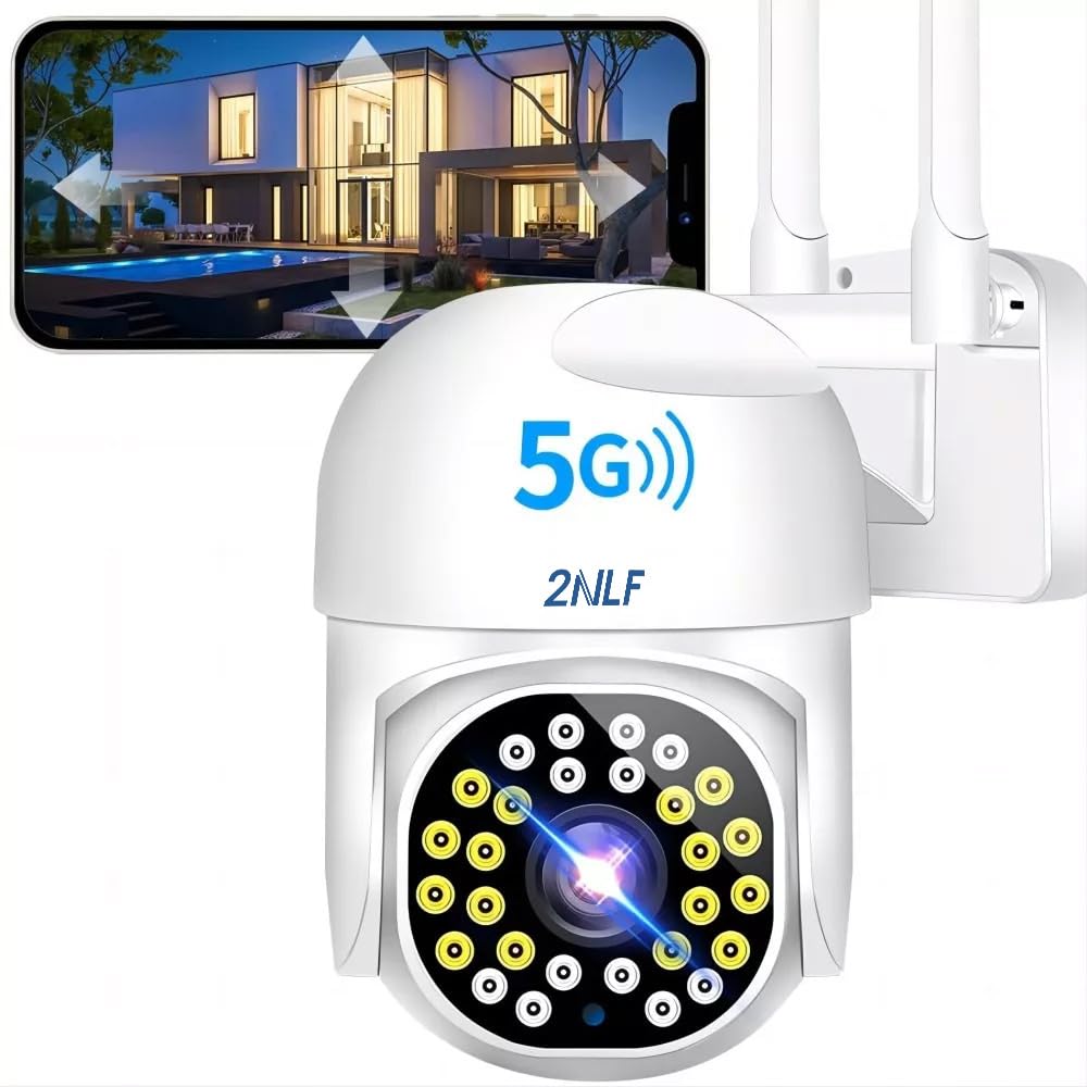 2NLF 1080P HD Outdoor Security Camera Wireless, 5GHz & 2.4GHz Wi-Fi PTZ Security Camera with 360° Vision, Motion Detection, Color Night Vision, Two-Way Audio, SD/Cloud Storage, IP66 Waterproof