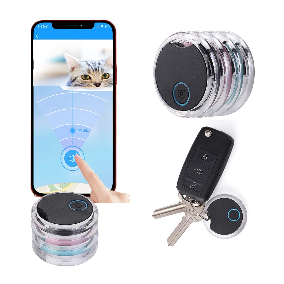 4 Pack Smart Bluetooth Tracker & Bluetooth Key Finder – Key Locator Device with App,GPS Tracking Device for Kids Pets Keychain Wallet Luggage,APP Control Compatible iOS Android