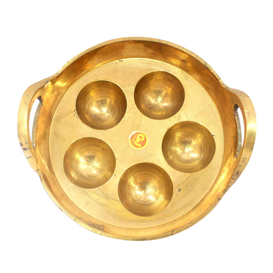 Heribay Unniyappam Making Pan Polished Brass Paniyaram Non Stick Patra 5 Cavity, Golden