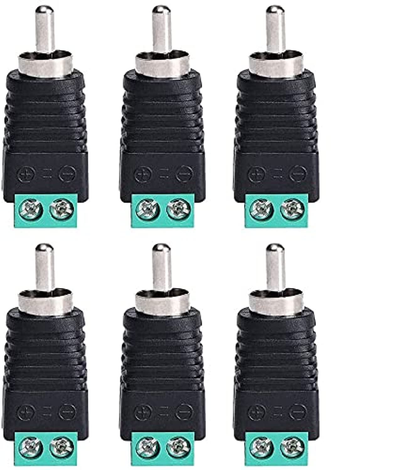 DKURVE® RCA Male Connector Adapter Plug to AV Screw Terminal Block Audio Video Connector Adapter for Speaker Wire to RCA Adapter CCTV Security Camera System (Pack of 6)