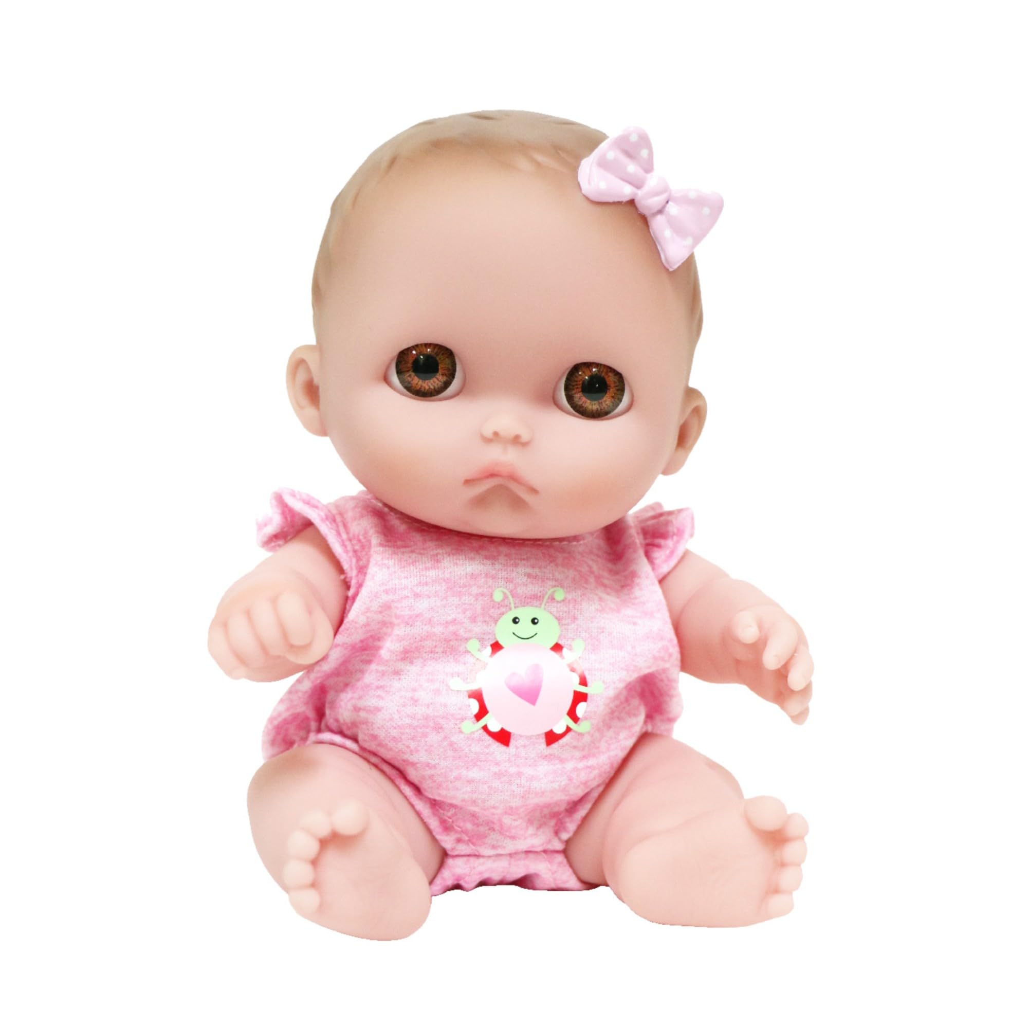 Lil Cutesies 8.5" All Vinyl Baby Doll | Posable and Washable | Removable Outfit | Mimi - Brown Eyes | JC Toys | Ages 2+